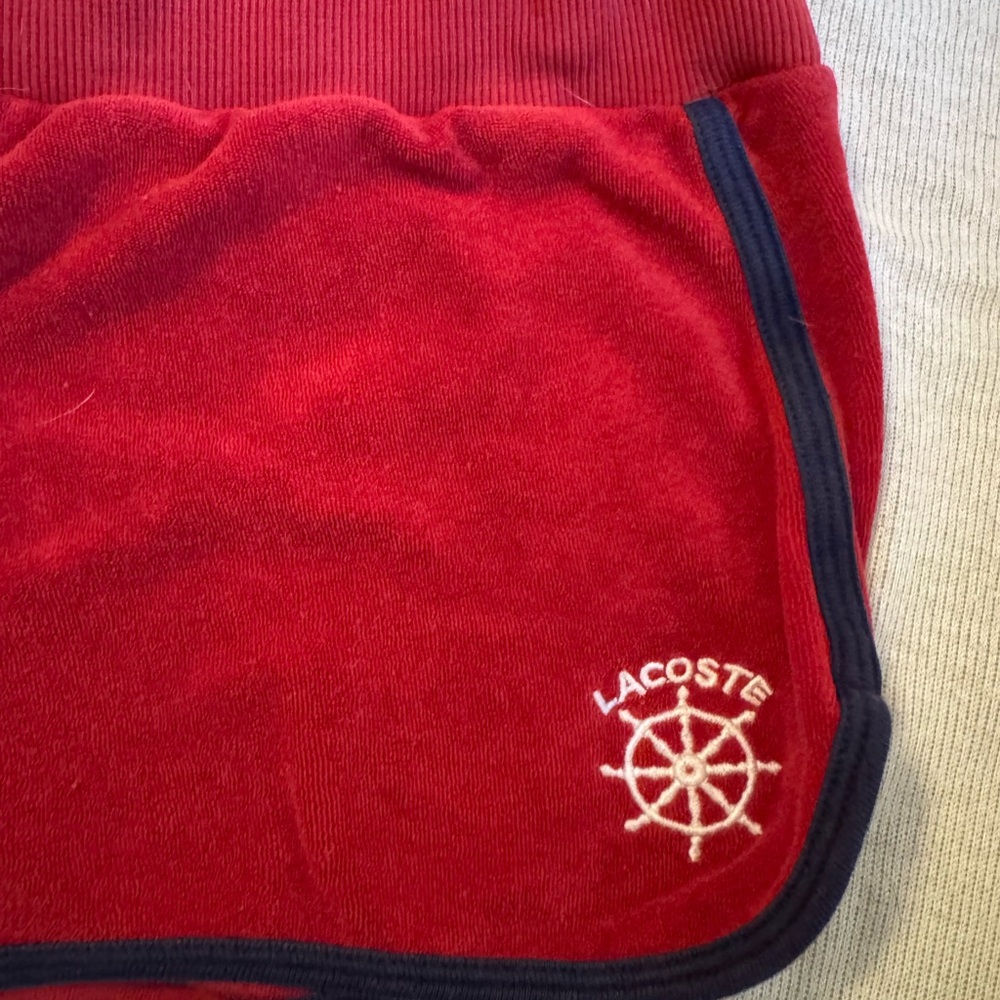 VINTAGE Lacoste Women's Athletic Red Shorts RED TERRYCLOTH w BLUE PIPING